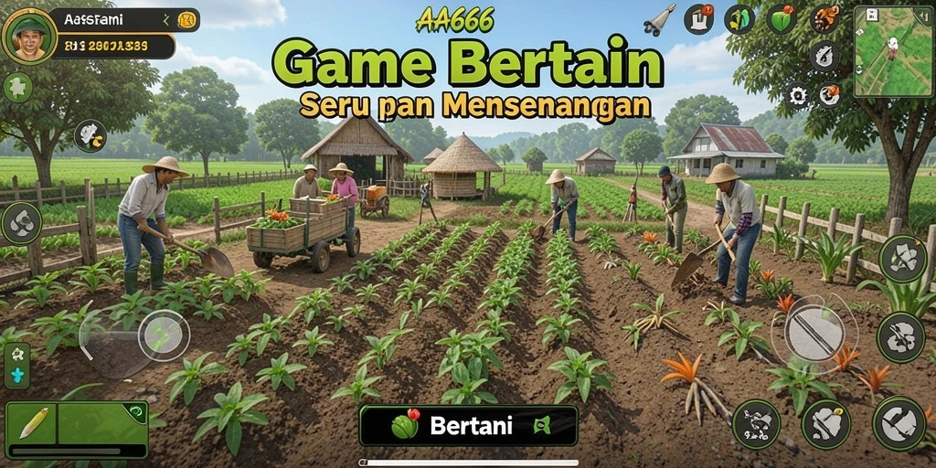 Tampilan antarmuka pengguna game bertani AA666 yang menawan.