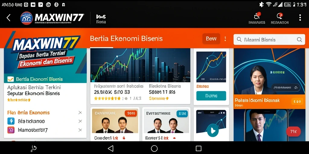 Tampilan antarmuka aplikasi MAXWIN77 untuk berita ekonomi dan bisnis.