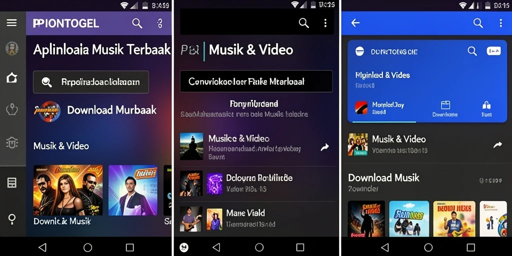 Antarmuka PIONTOGEL menampilkan fungsi Download Musik yang mudah digunakan.